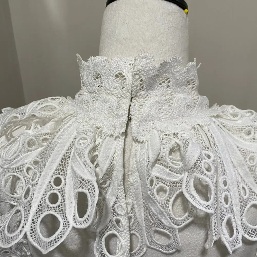 ASOS LUXE Backless Eyelet Ruffle Neck Top Sizes 0 White Lace Long Sleeve - Picture 11 of 13